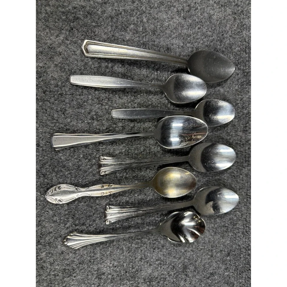 Mixed Lot of 8 Vintage Silver Tone Spoons Various Patterns Stainless Silverplate